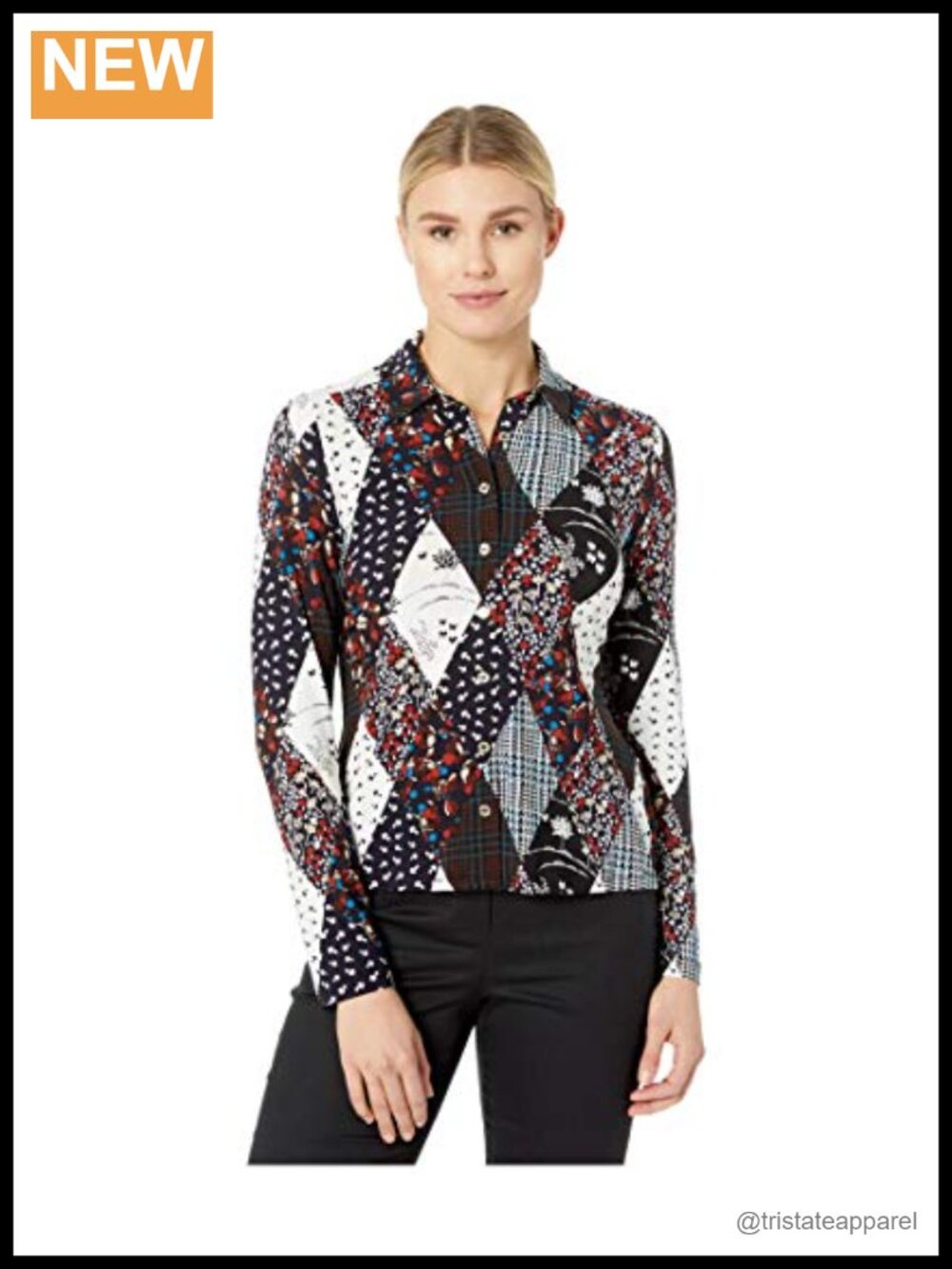 Women's Plaid Long Sleeve Knit Button Up Blouse Work Top